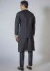 Black Readymade Mens Embroidered Nehru Jacket & Pajama In Silk