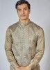 Beige Readymade Mens Silk Kurta Pajama & Nehru Jacket