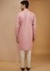 Pink Embroidered Readymade Mens Georgette Kurta Pajama 