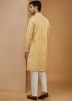 Yellow Embroidered Readymade Mens Kurta Pajama In Cotton
