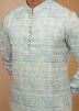 Readymade Embroidered Mens Art Silk Kurta Pajama In Light Blue