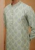 Sage Green Embroidered Readymade Mens Kurta Pajama In Georgette