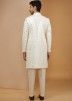 Off White Art Silk Readymade Mens Sherwani Set In Woven Work