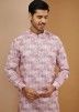 Pink Digital Printed Readymade Mens Art Silk Kurta Pajama 