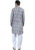 Grey Cotton Readymade Mens Kurta Pajama In Digital Print