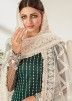 Green Embroidered Suit With Organza Dupatta