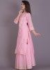 Pink Readymade Chanderi Kurta With Skirt