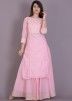 Indo Western Dress: Buy Pink Readymade Chanderi Indian Kurta Online With Skirt