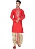 Mens Indian Clothing: Buy Red Art Silk Dhoti Kurta Set Online
