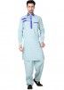 Readymade Blue Linen Pathani Suit for Mens Online Shopping in USA