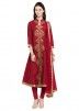 Readymade Red Cotton Silk Salwar Suit
