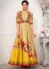 Indian Gowns: Buy Yellow Digital Printed Art Silk Indo Western Gown Online