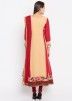 Beige & Red Colour Block Embroidered Georgette Suit