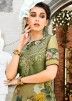 Green Floral Digital Print Readymade Gown
