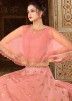 Peach Embroidered Anarkali With Net Cape
