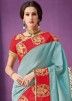 Pastel Blue Saree With Embroidered Border