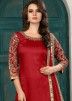 Red Embroidered Art Silk Punjabi Suit