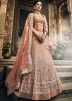 Shop Peach Embroidered Frilled Bridal Designer Indian Lehengas Choli Online USA