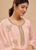 Pink Georgette Palazzo Suit In Thread Embroidery