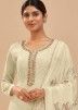 Off White Embroidered Palazzo Suit & Dupatta In Georgette