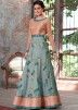 Indo Western Dress: Buy Readymade Turquoise Floral Digital Print Silk Indian Gown Online