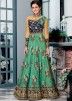 Green Embroidered Silk Printed Readymade Gown