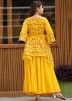 Yellow Readymade Printed Asymmetric Kurti Skirt Set