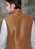 Brown Patterned Jute Nehru Jacket
