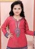 Red Embroidered Readymade Straight Cut Kids Gharara Suit