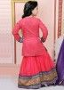 Red Embroidered Readymade Straight Cut Kids Gharara Suit