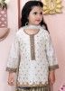 White Chanderi Embroidered Readymade Kids Gharara Suit