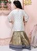 White Chanderi Embroidered Readymade Kids Gharara Suit