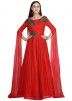 Readymade Cape Sleeved Embellished Red Gown