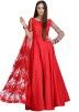 Red Readymade Embroidered Cape Sleeved Gown