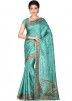 Turquoise Embroidered Pure Silk Saree