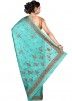 Turquoise Pure Silk Embroidered Saree