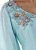 Turquoise Embroidered Peplum Gown With Frilled Dupatta