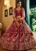 Bridal Maroon Lehenga Choli With Floral Resham Embroidery