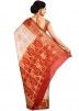 Off-White And Red Woven Silk Saree