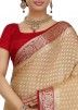 Beige And Maroon Woven Saree In Silk 