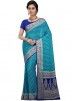 Sky Blue And Royal Blue Woven Pure Silk Saree Online