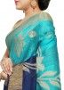 Turquoise And Navy Blue Woven Silk Saree