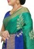 Green And Royal Blue Woven Silk Saree