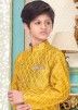 Yellow Woven Asymmetric Kids Sherwani Dhoti Set