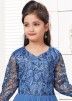 Blue Readymade Embroidered Net Kids Anarkali Suit
