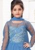 Blue Embroidered Layered Asymmetric Kids Gown Style Suit