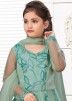 Green Readymade Embroidered Kids Anarkali Suit