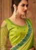 Shaded Green Embellished Chiffon Saree With Blouse