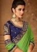 Parrot Green Art Silk Saree With Embroidered Blouse