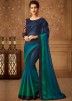 Shaded Blue Chiffon Saree With Embroidered Blouse